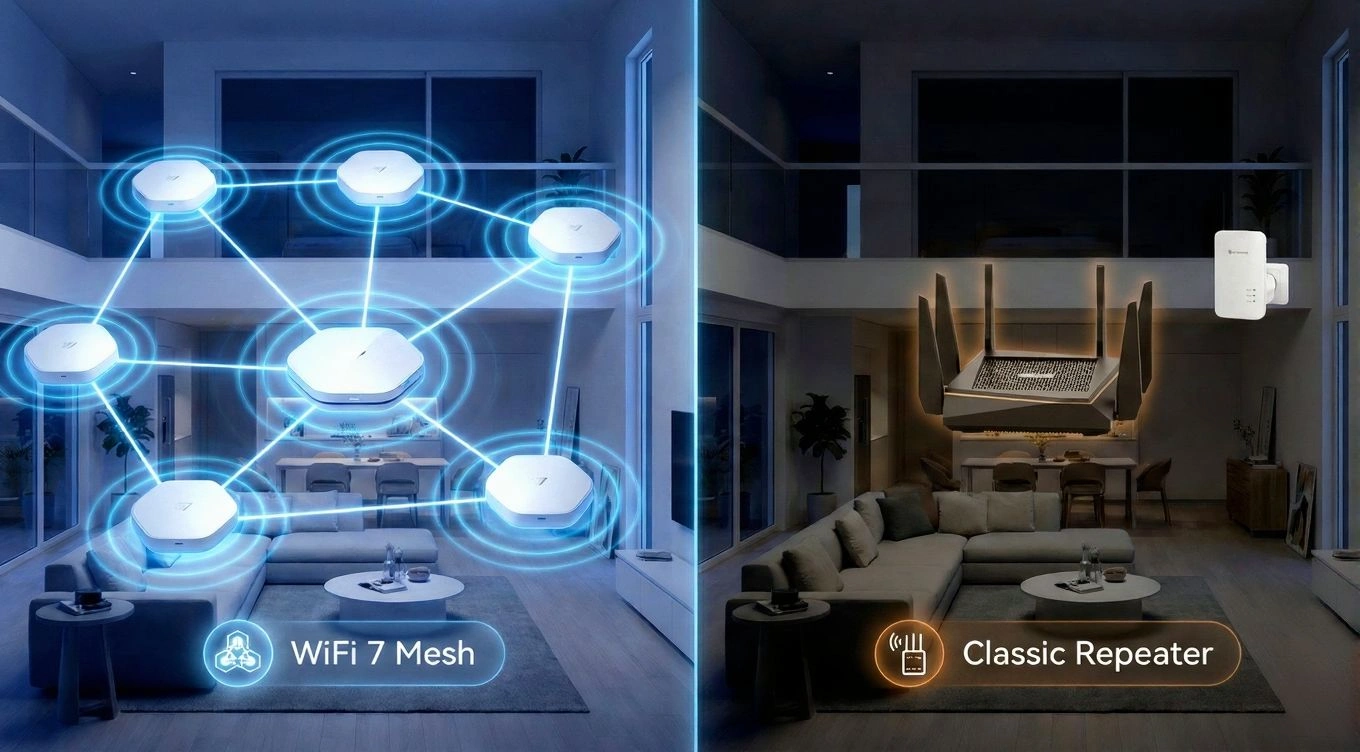 WLAN-Mesh-Systeme und Repeater 2025 – WiFi 7 Mesh vs. klassische Repeater